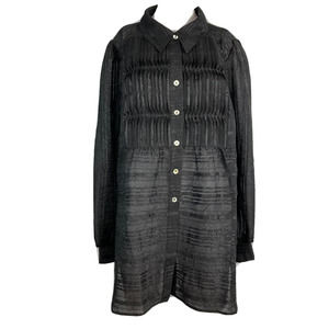 George Simonton Says Shirt Womens Sz M Black Sheer‎ Lace Pleated Button Tunic
